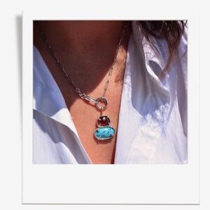 TokenGold Hessonite Garnet and Turquoise Charm